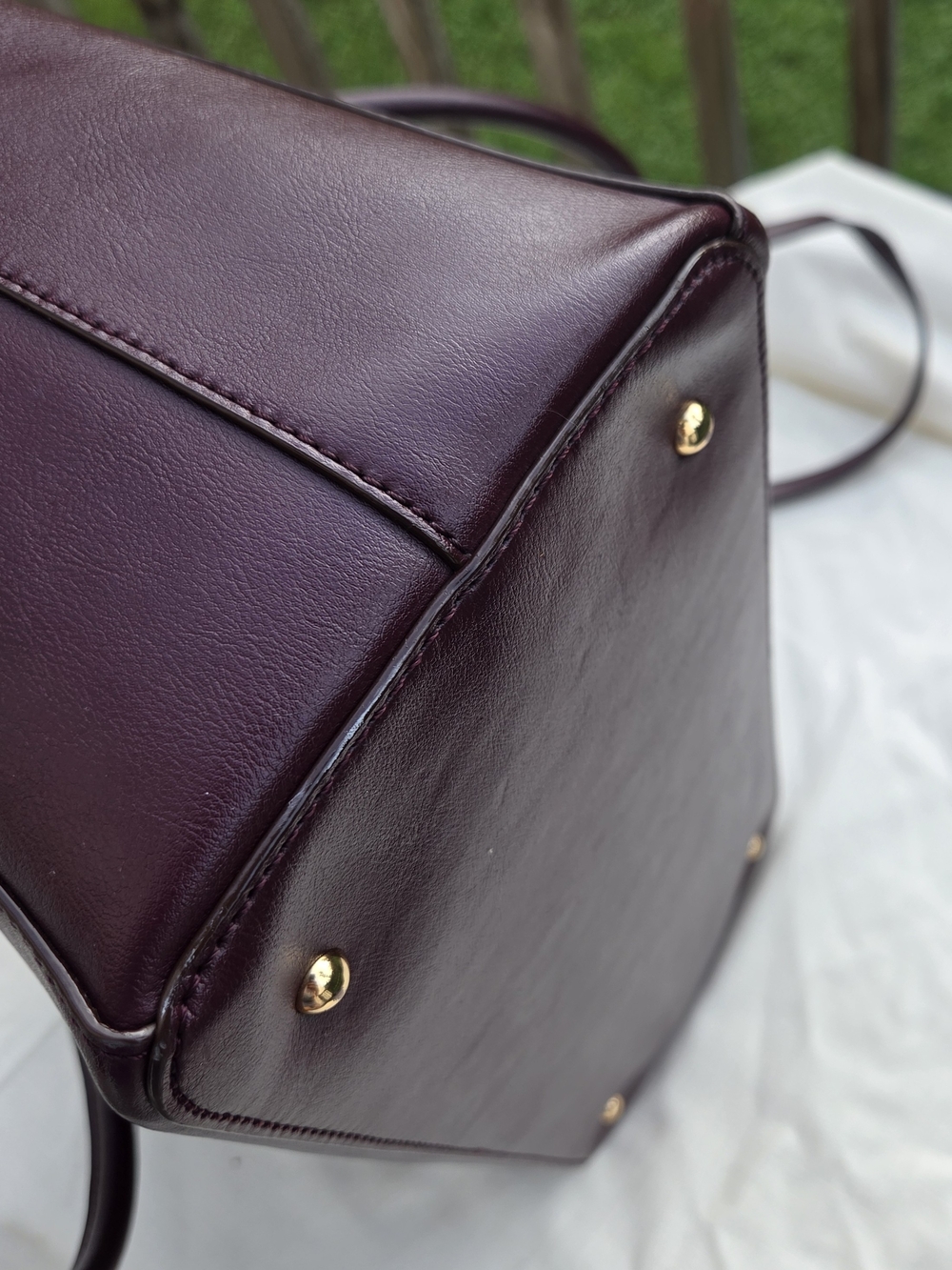 Lauren Ralph Lauren Burgundy Double Zip Leather Satchel with Gold Hardware - Picture 10 of 15
